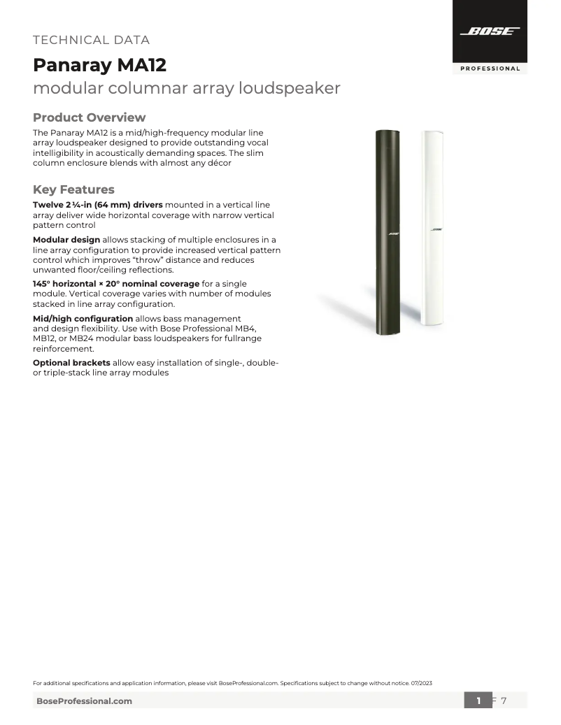 First page image of the manual for Panaray MA12