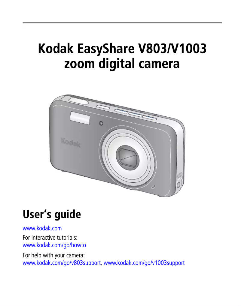 Page 1 of the manual User Manual Kodak EasyShare V803