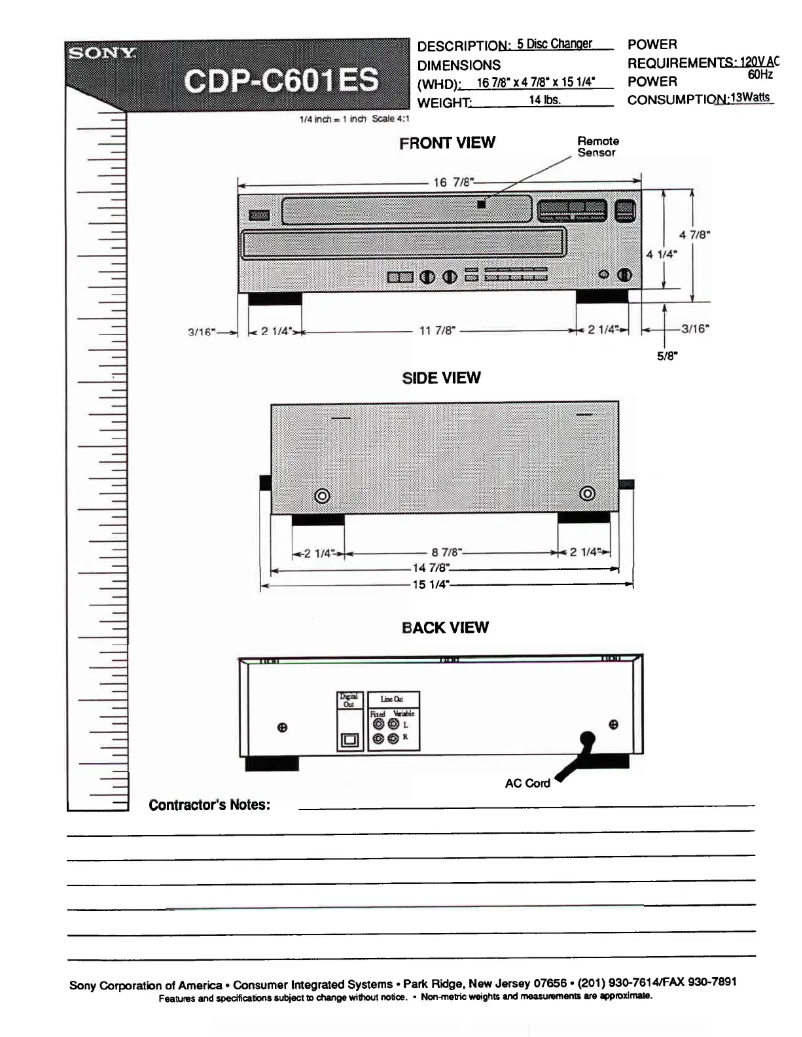 Page 1 of the manual Installation Guide Sony CDP-C601ES