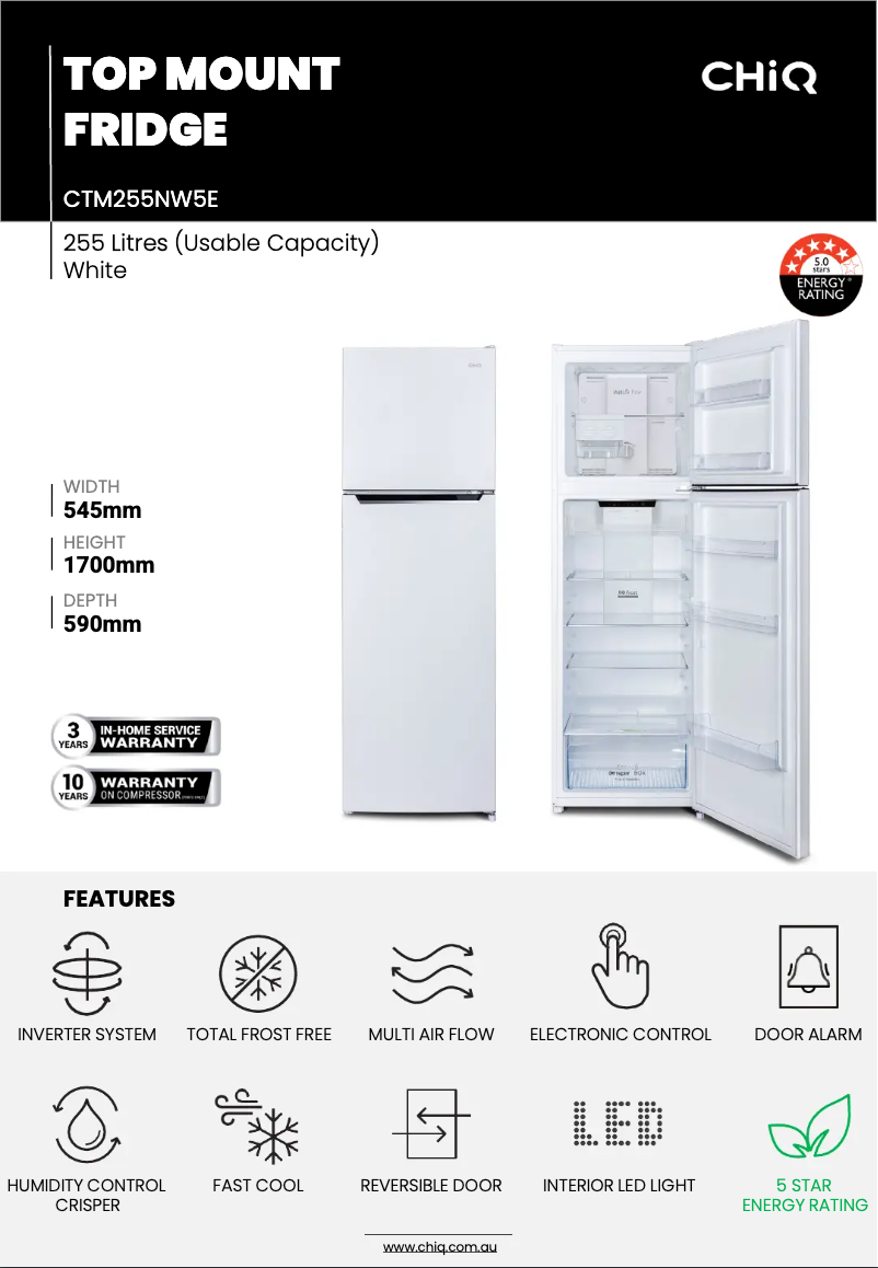 Page 1 de la notice Fiche technique CHiQ CTM255NW5E