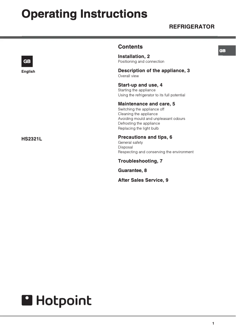 First page image of the manual for HS2321L