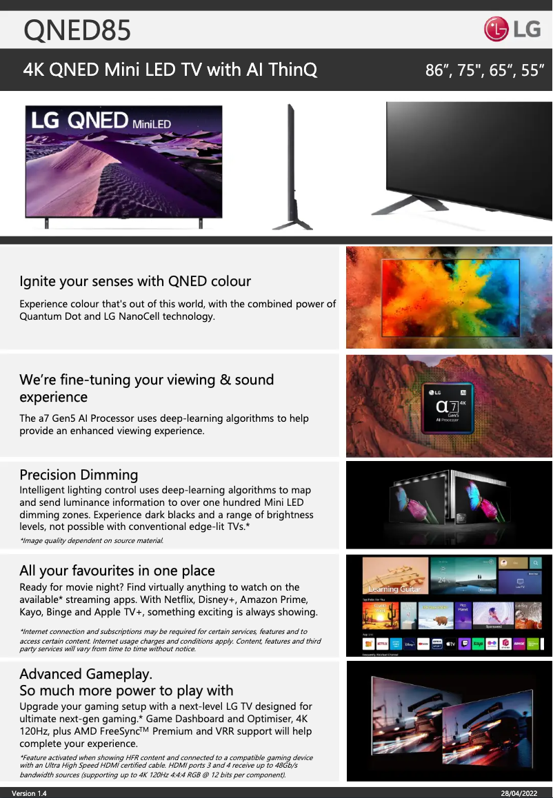 First page image of the manual for 86QNED85SQA