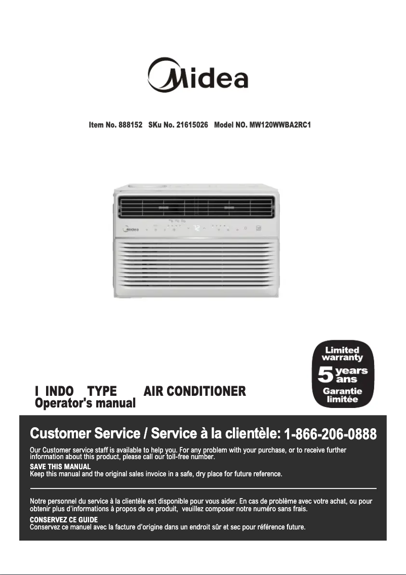 First page image of the manual for MW120WWBA2RC1