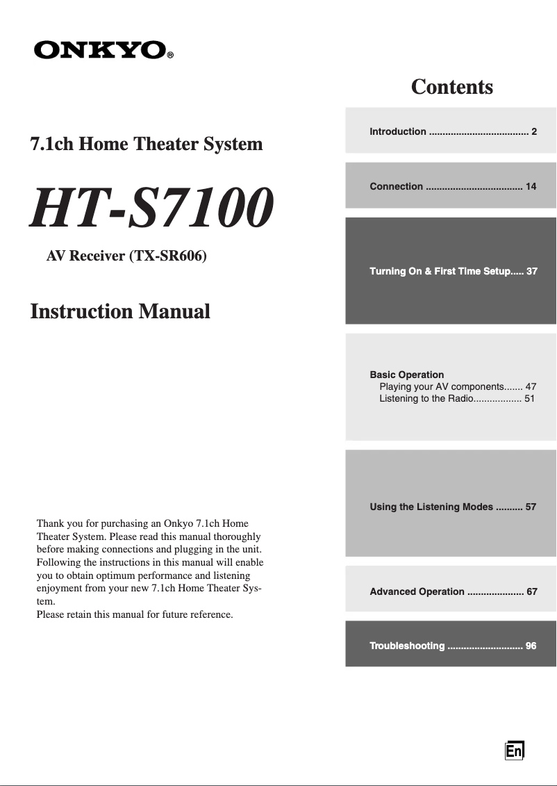 Page 1 of the manual User Manual Onkyo HT-S7100