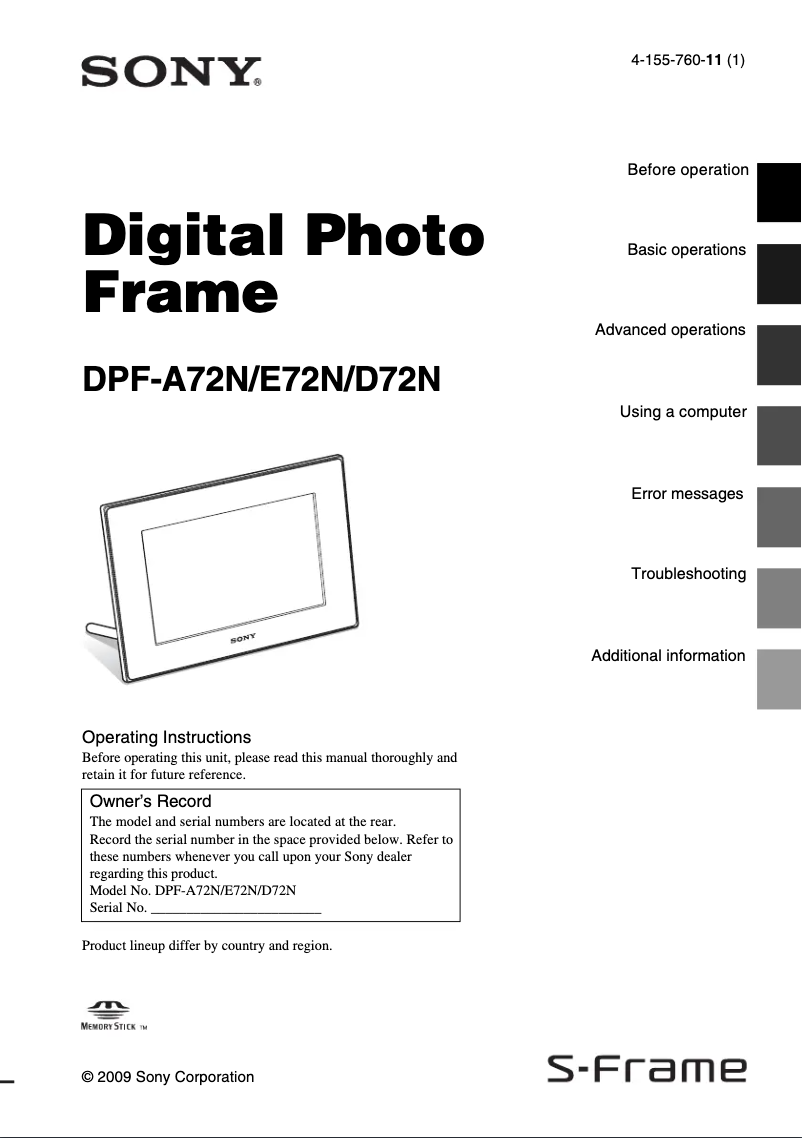 First page image of the manual for DPF-D72N
