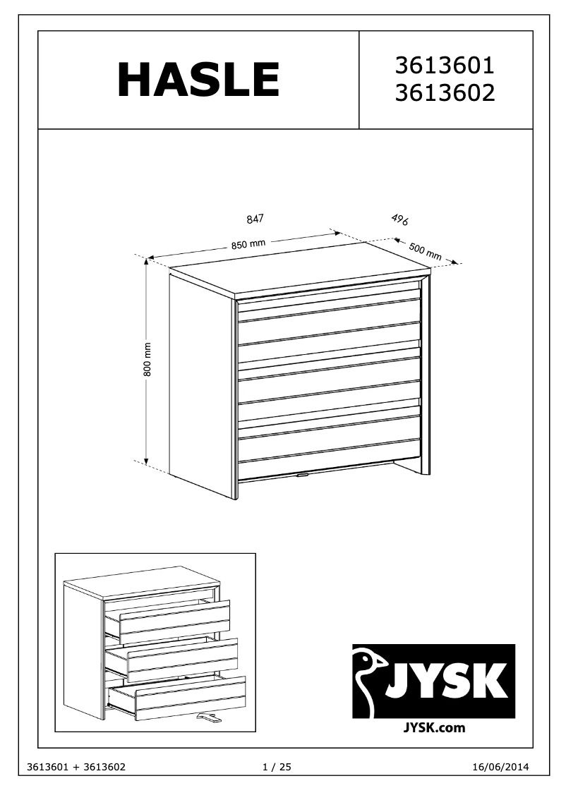 Page 1 of the manual User Manual JYSK Hasle (85x80x50)