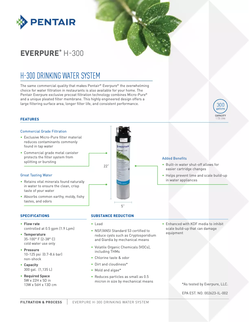Page 1 of the manual Technical Sheet Everpure H-300