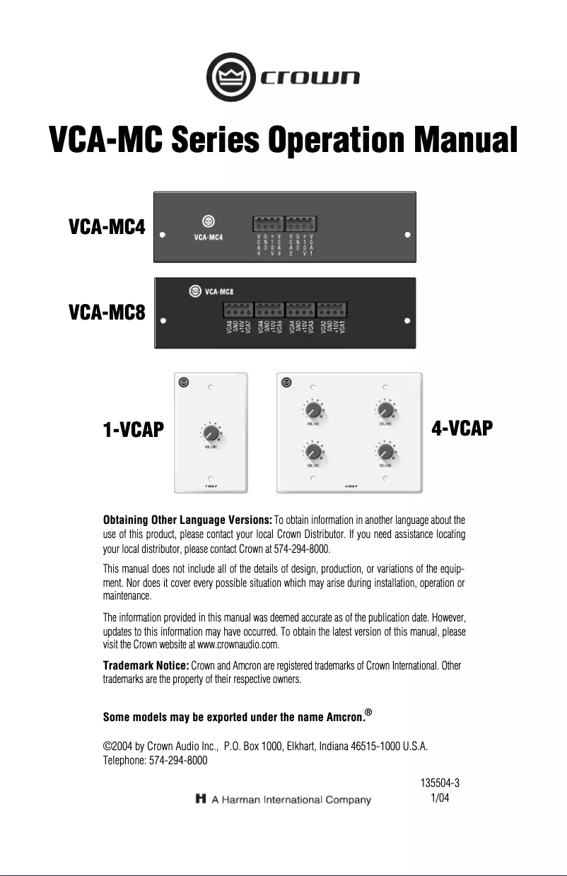 Page 1 of the manual User Manual Crown 4-VCAP