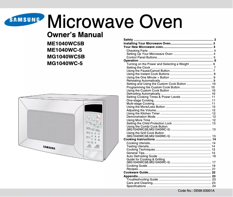 First page image of the manual for ME1040WC-5