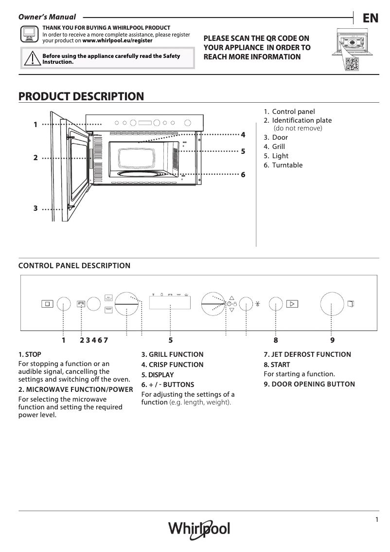 Page 1 of the manual User Manual Whirlpool W67 MN840 NB