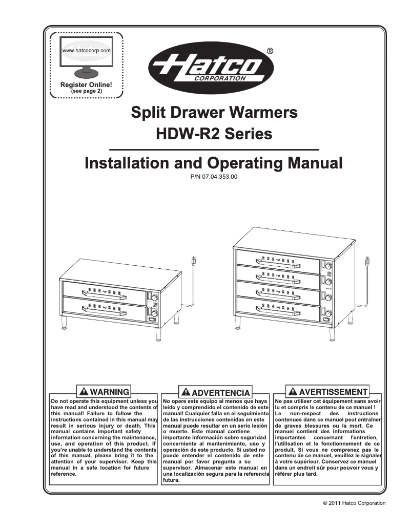 Page 1 of the manual User Manual Hatco HDW-2R2