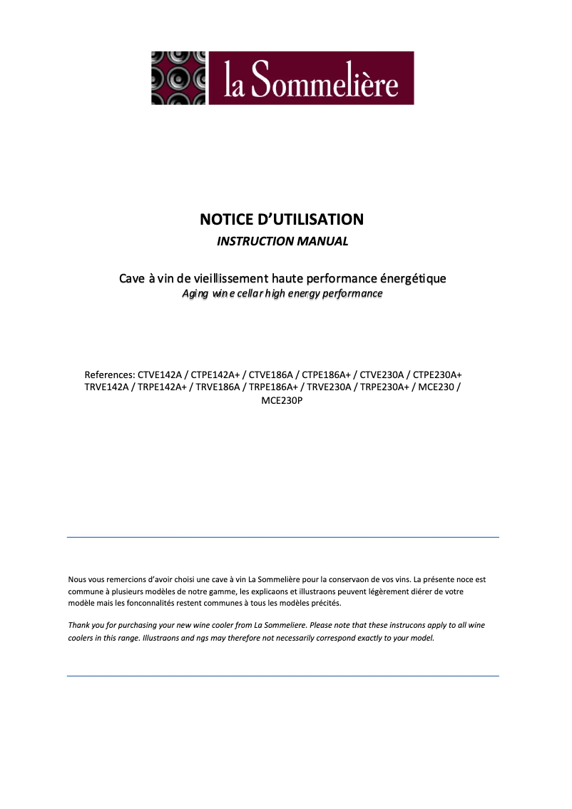 First page image of the manual for TRVE186A