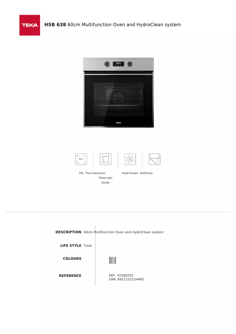 Page 1 of the manual Technical Sheet Teka HSB 638