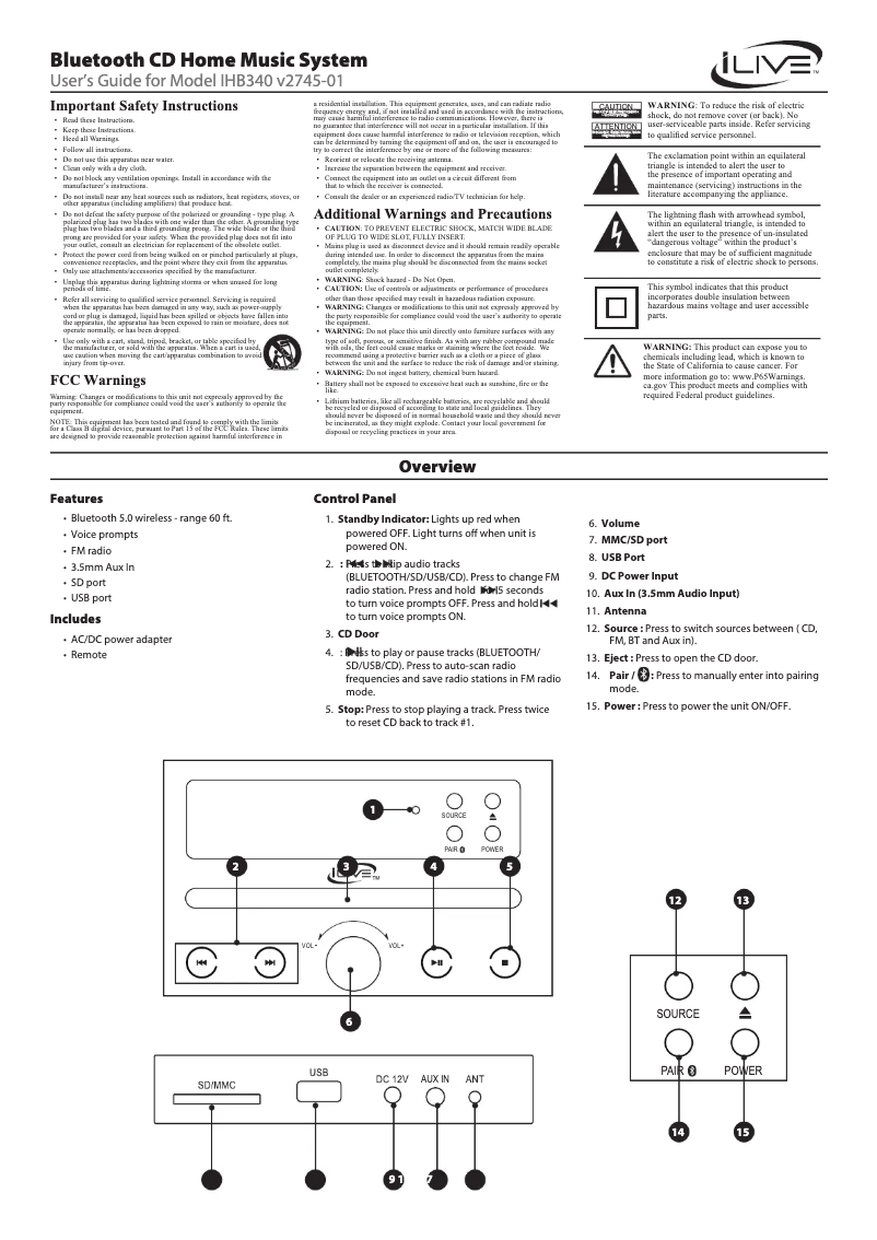 First page image of the manual for IHB340