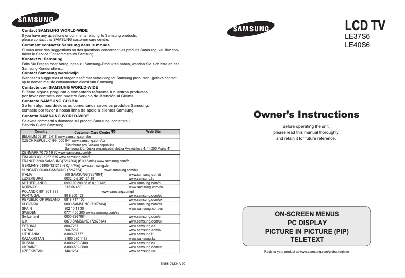Page 1 of the manual User Manual Samsung LE37S61B