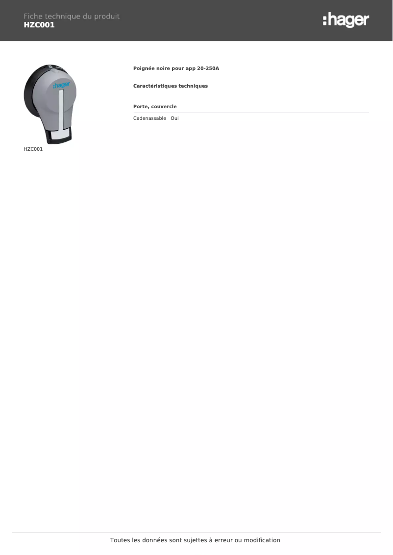 Page 1 of the manual User Manual Hager HZC001