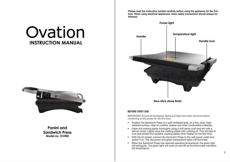 Page 1 de la notice Manuel utilisateur Ovation OV002