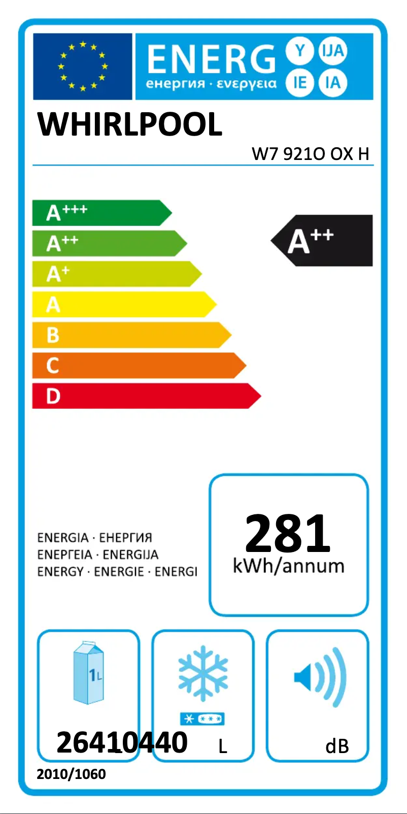 Page 1 of the manual Energy Label Whirlpool W7 921O OX H