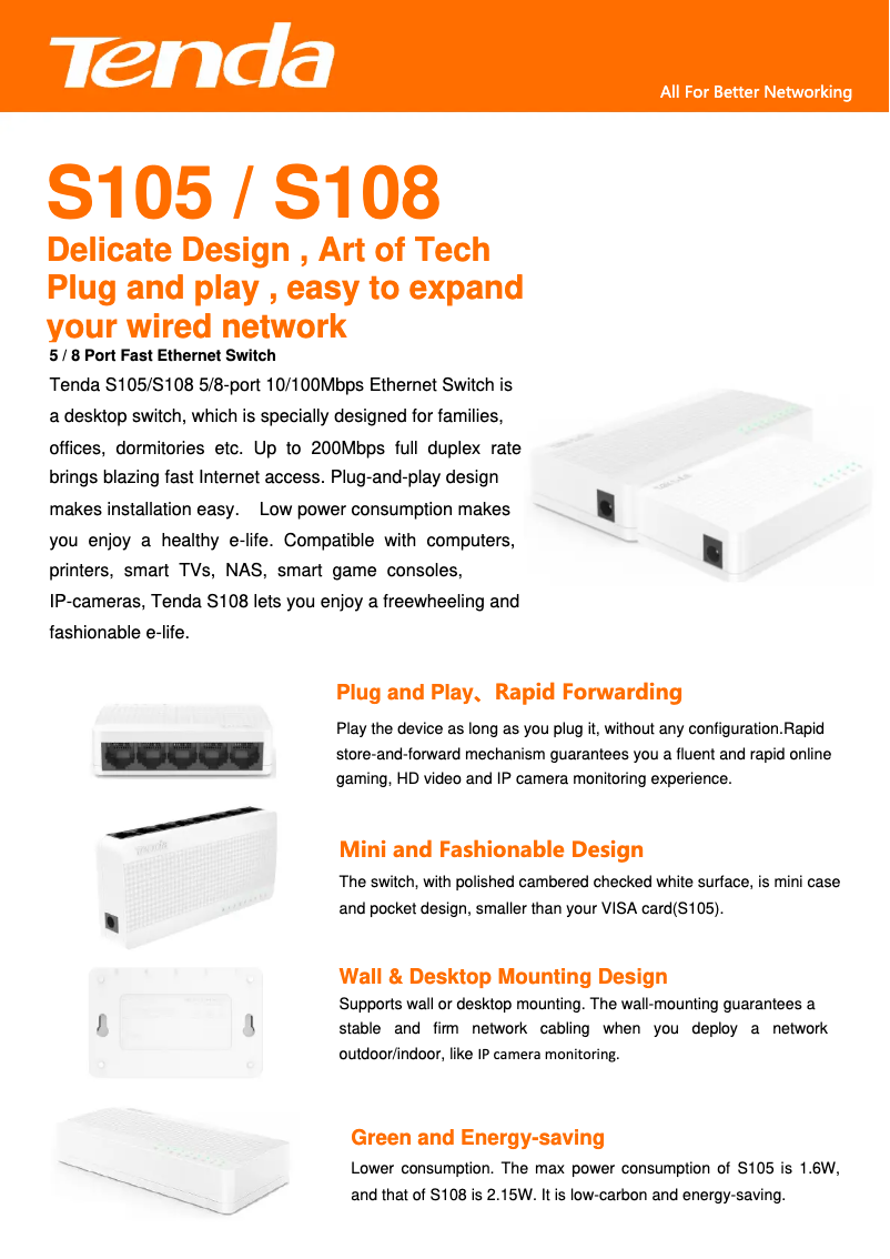 Page 1 of the manual Technical Sheet Tenda S105V10