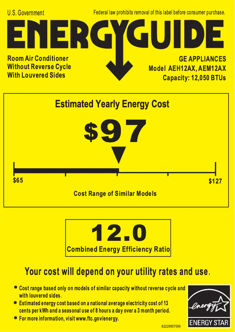 Page 1 of the manual Energy Label GE AEM12AX