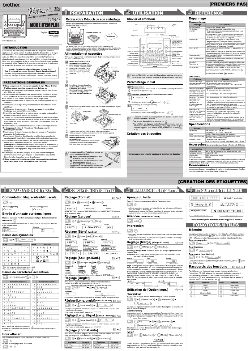 Page 1 of the manual User Manual Brother P-touch PT-1280
