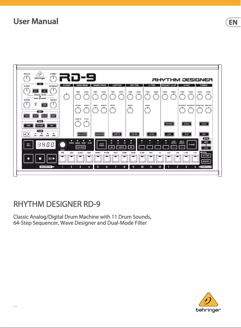 First page image of the manual for Rhythm Designer RD-9