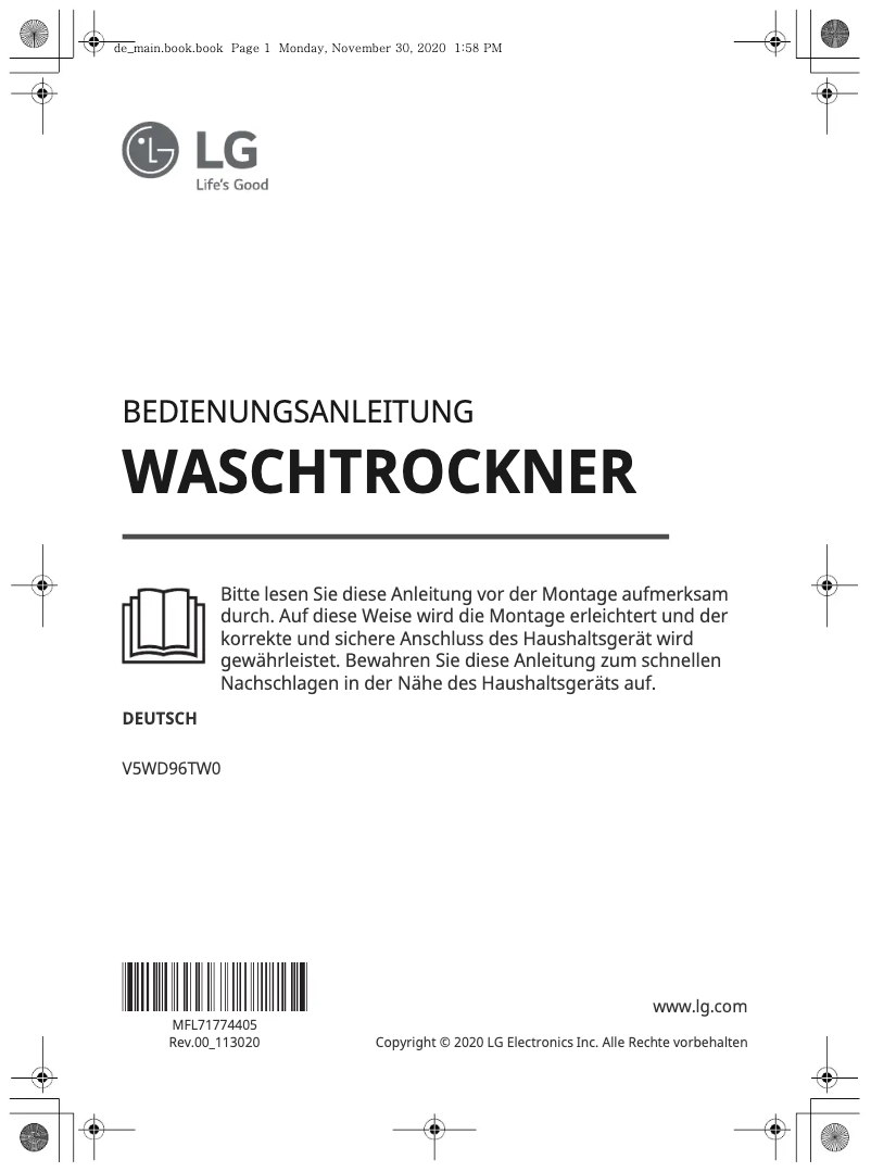 Page 1 of the manual User Manual LG V5WD96TW0
