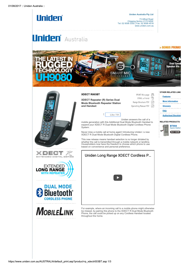 First page image of the manual for XDECT R003BT