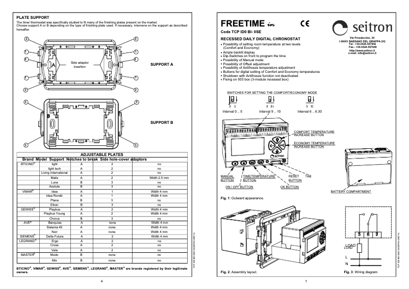 Page 1 of the manual User Manual Seitron TCP ID0 BI-0SE Freetime