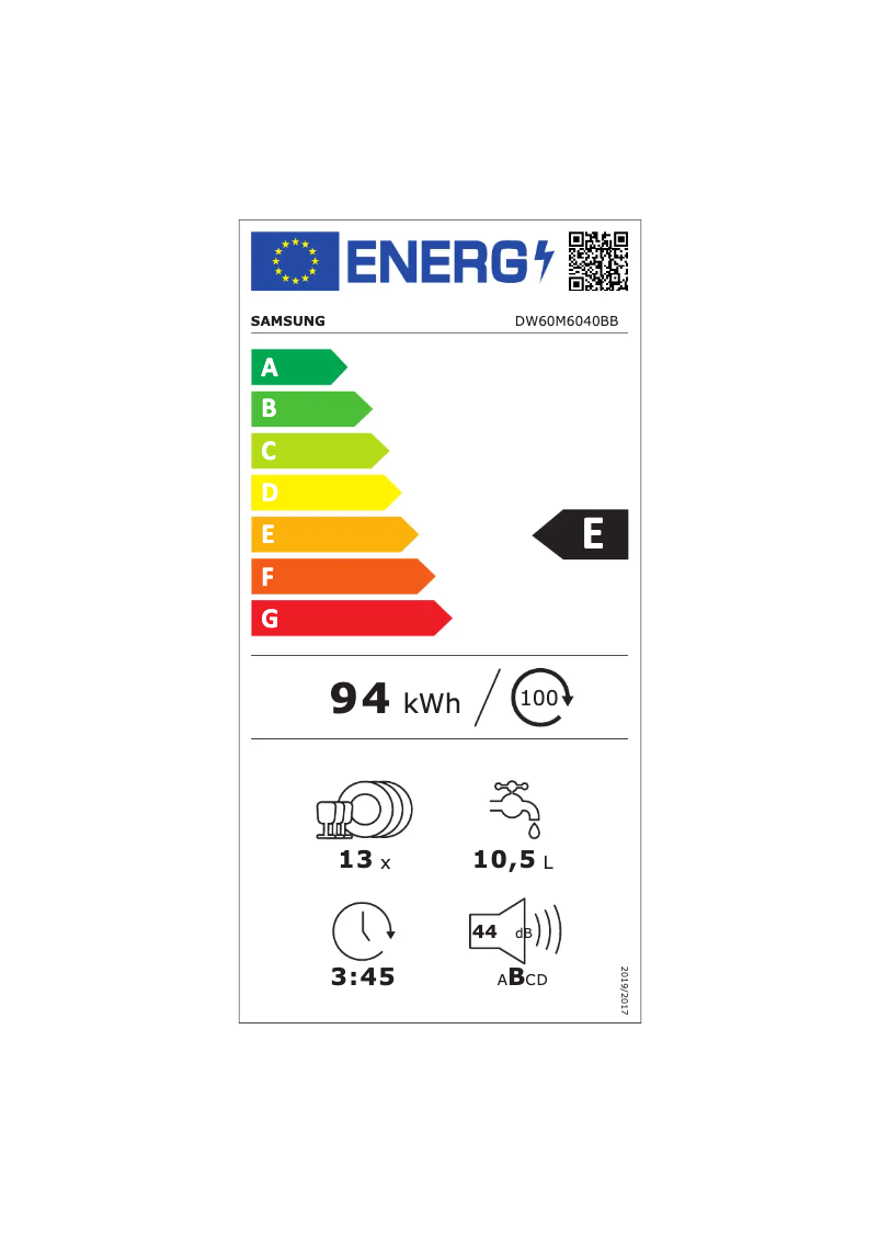 Page 1 of the manual Energy Label Samsung DW60M6040BB