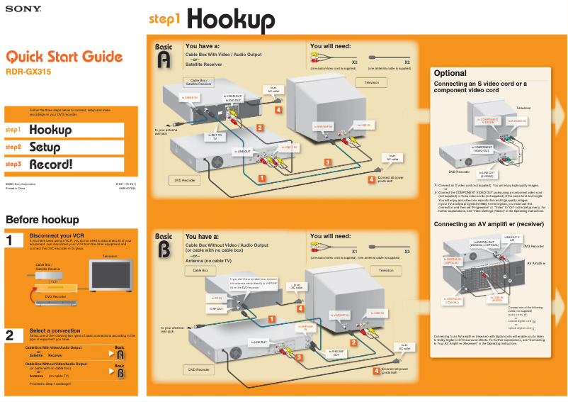 Page 1 of the manual Installation Guide Sony RDR-GX315