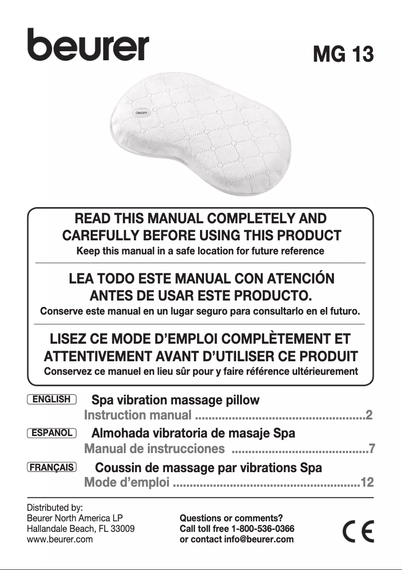 Page 1 of the manual User Manual Beurer MG 13