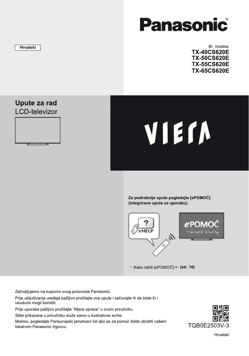 First page image of the manual for Viera TX-65CS620E