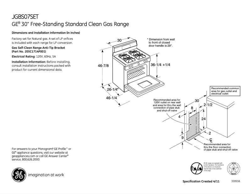 Page 1 of the manual Technical Sheet GE JGBS07SETSA