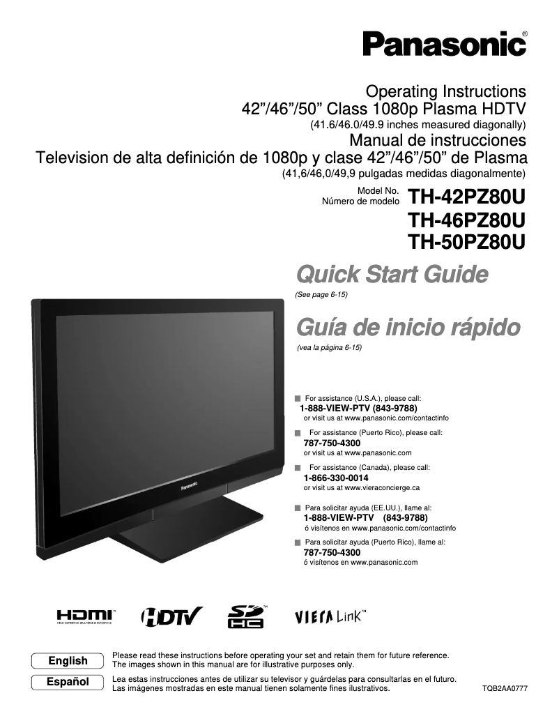 Page 1 of the manual User Manual Panasonic Viera TH-46PZ80U