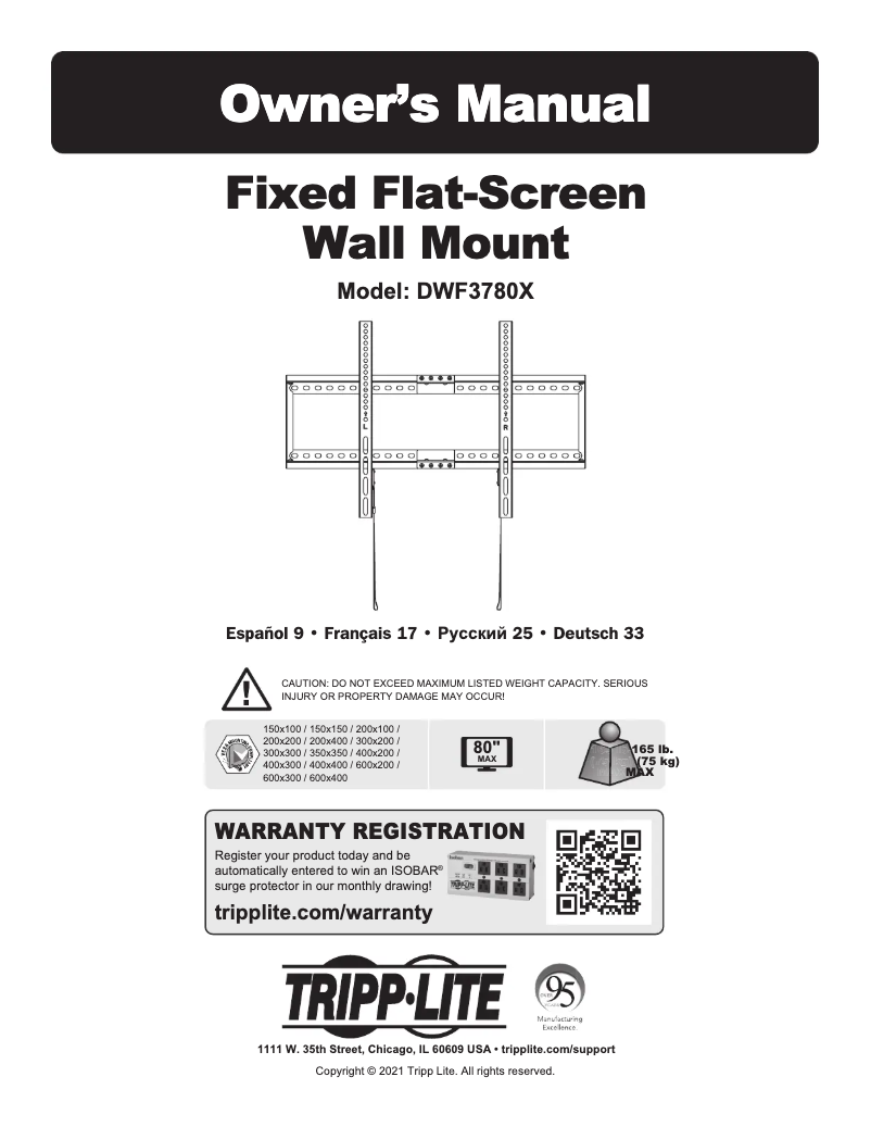 Page 1 of the manual User Manual Tripp Lite DWF3780X