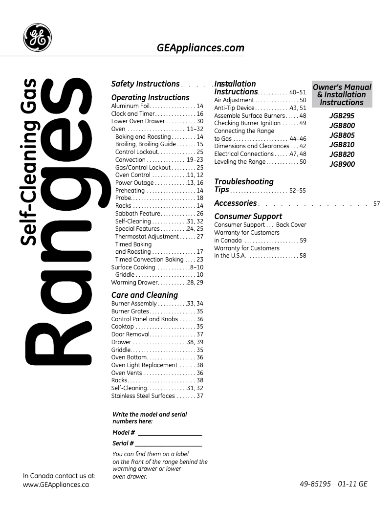 Page 1 of the manual User Manual Adora JGB805DEPBB