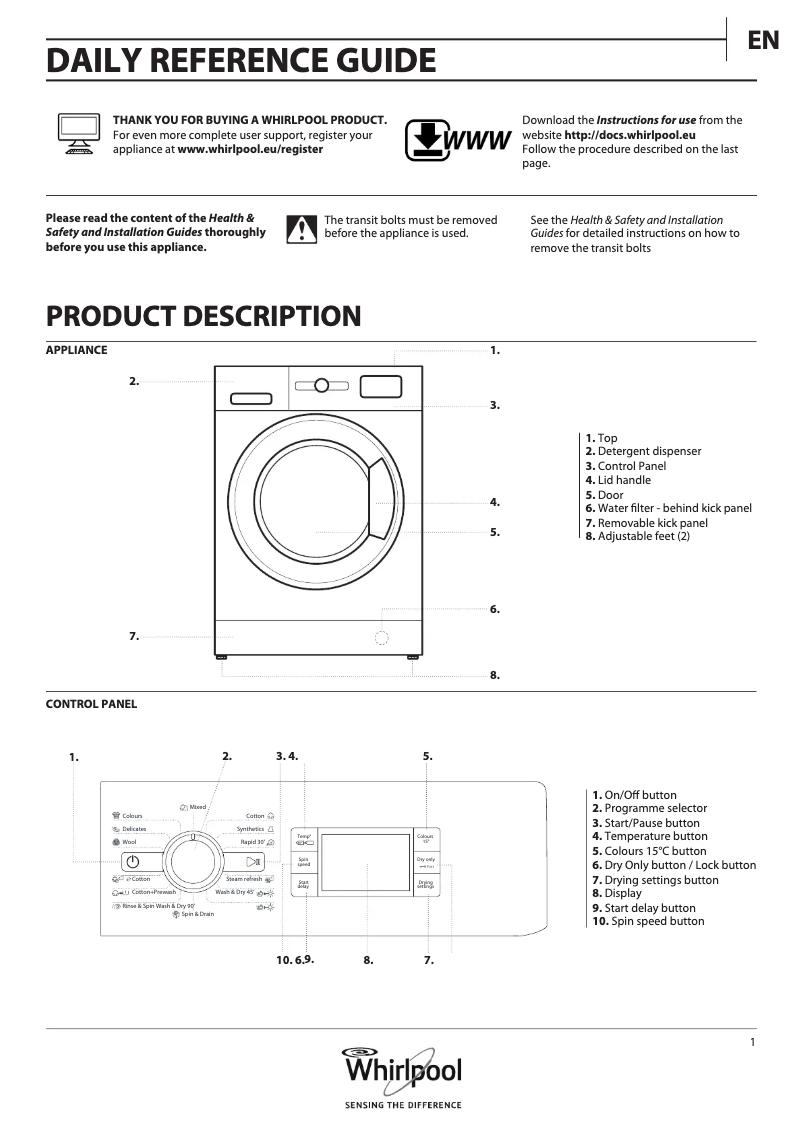 Page 1 of the manual User Manual Whirlpool WWDC 11716 S
