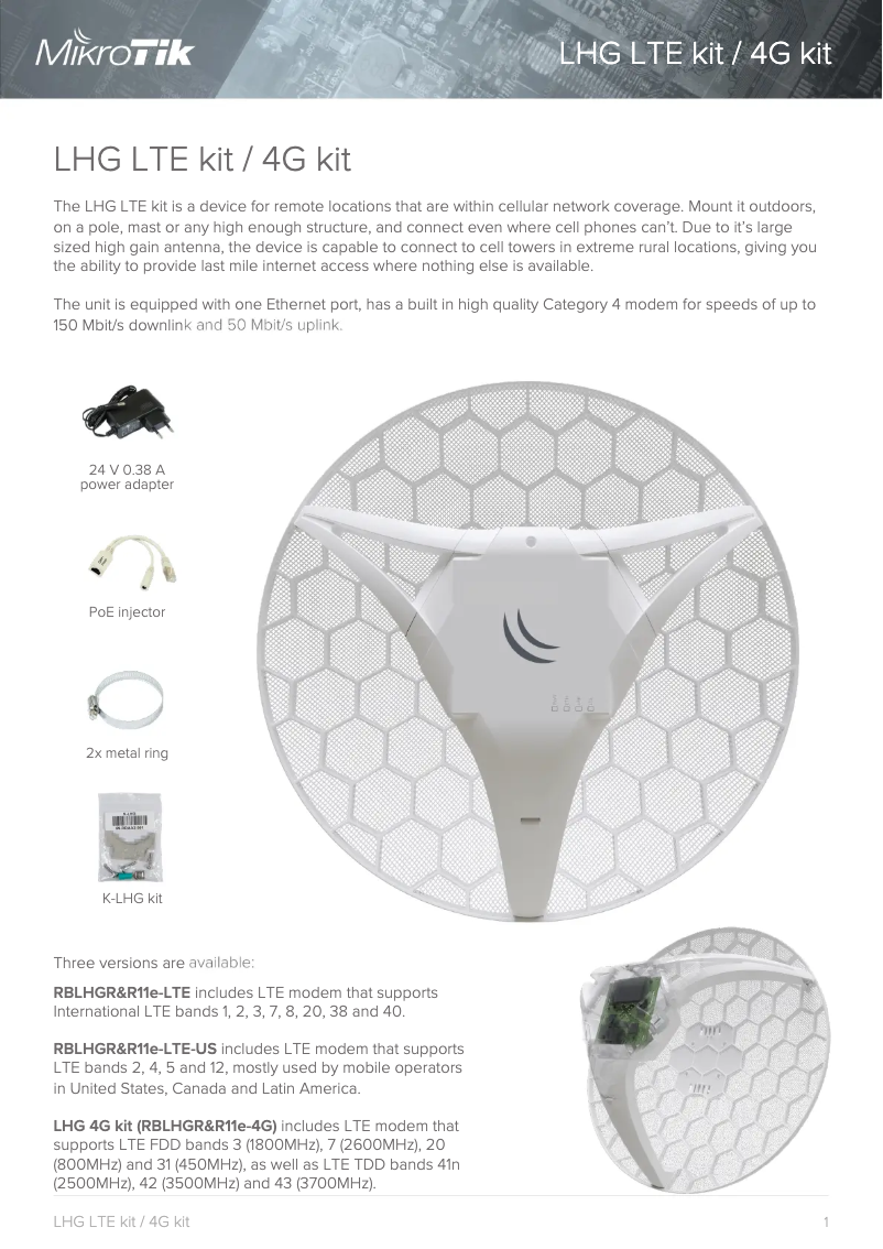 First page image of the manual for LHG LTE kit