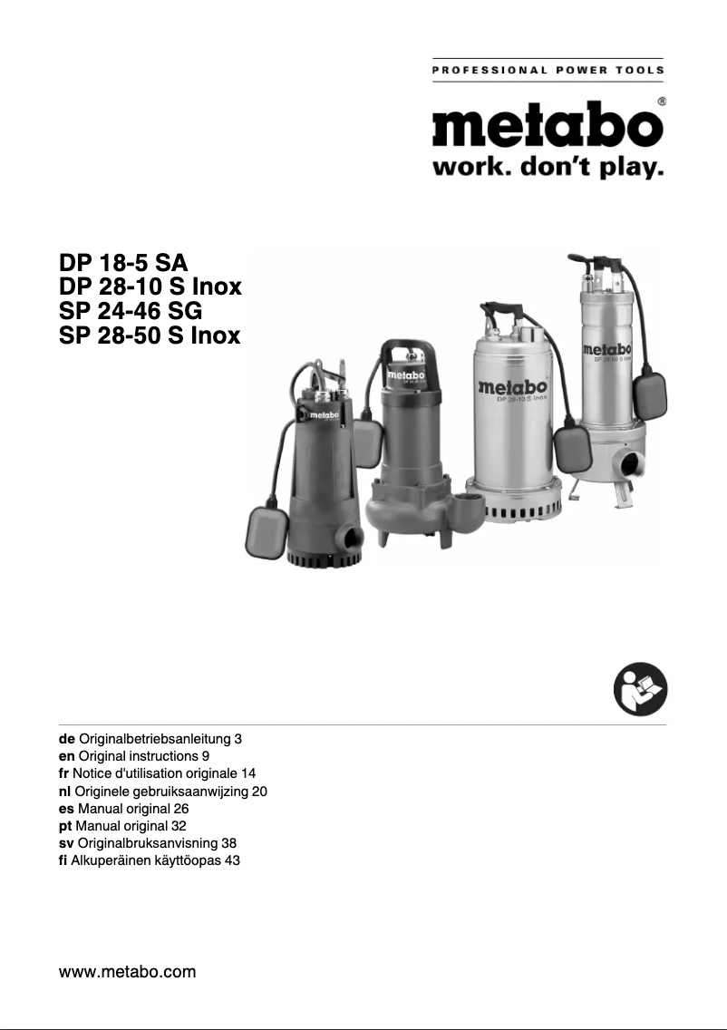 Page 1 of the manual User Manual Metabo SP 28-50 S Inox