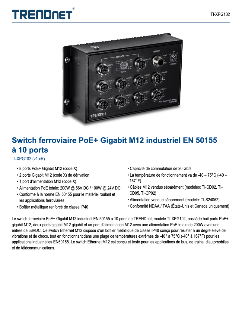 Page 1 of the manual Technical Sheet TRENDnet TI-XPG102