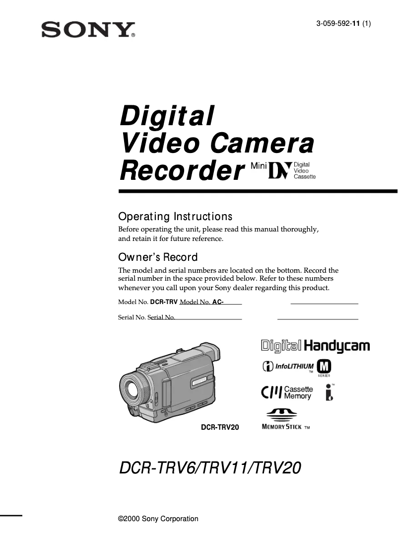 First page image of the manual for DCR-TRV6