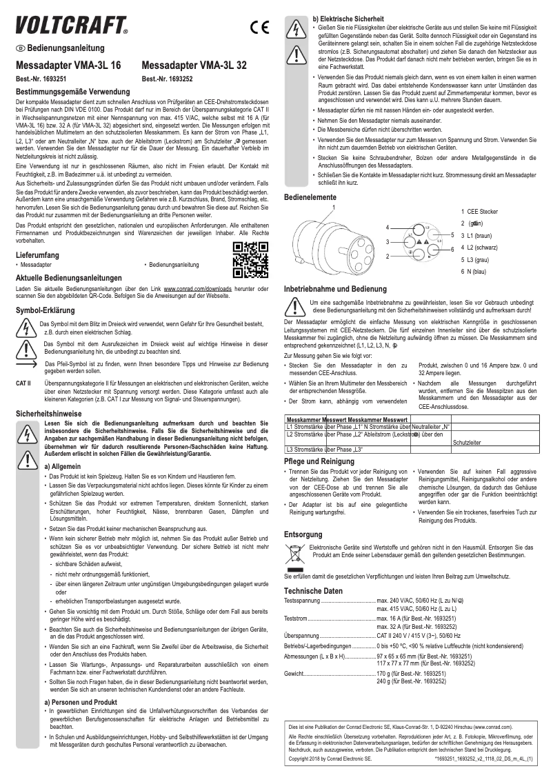 Page 1 of the manual User Manual Voltcraft VMA-3L