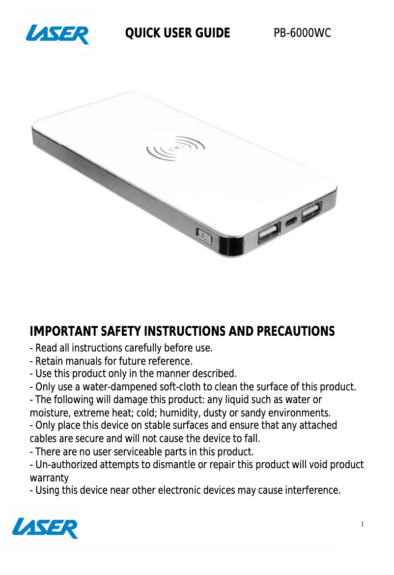 Page 1 of the manual User Manual Laser PB-6000WC