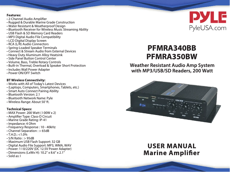 First page image of the manual for PFMRA340BB