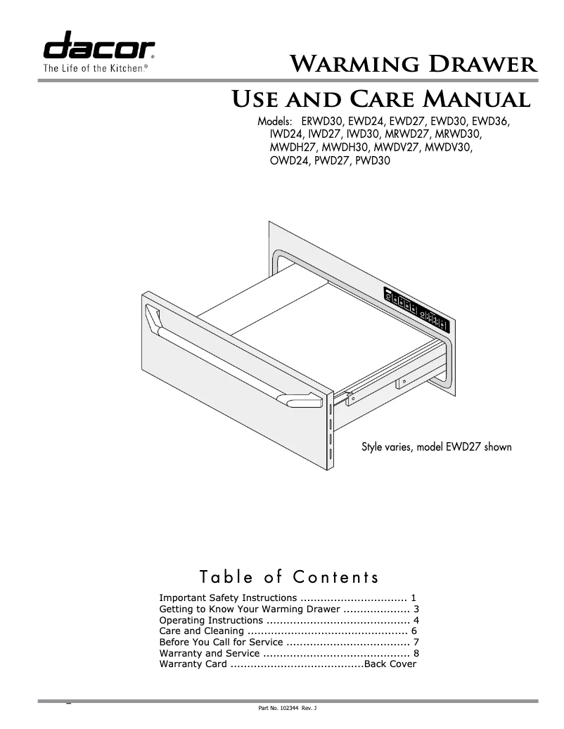 First page image of the manual for EWD30SCH