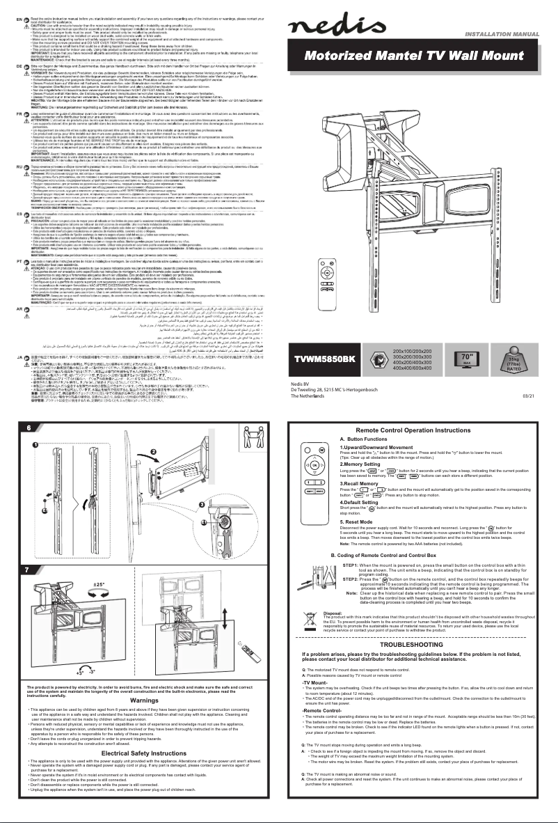 First page image of the manual for TVWM5850BK