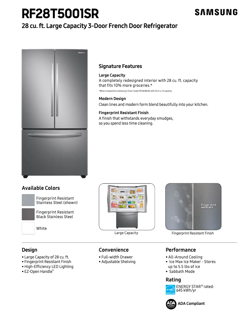 Page 1 of the manual Technical Sheet Samsung RF28T5001WW