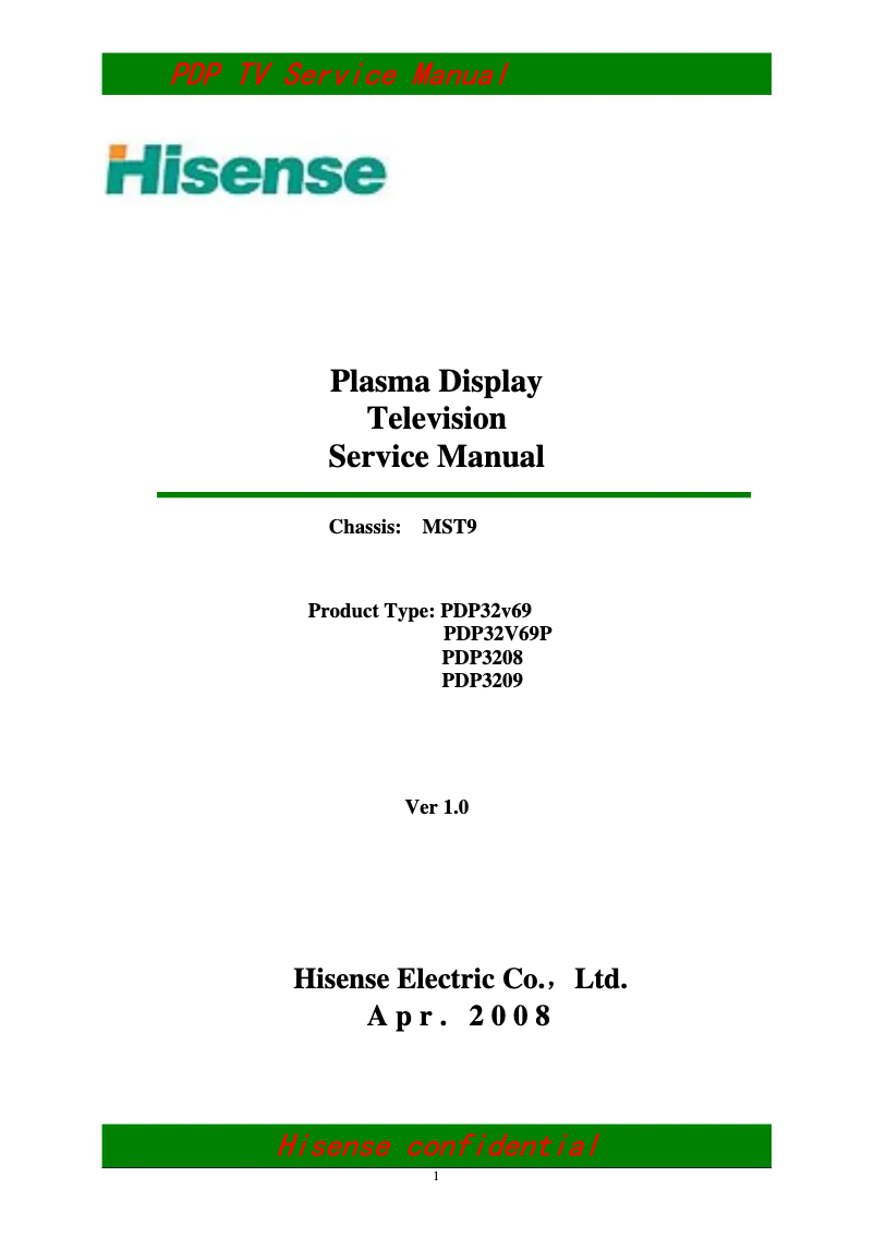 Page 1 of the manual User Manual Hisense PDP3208
