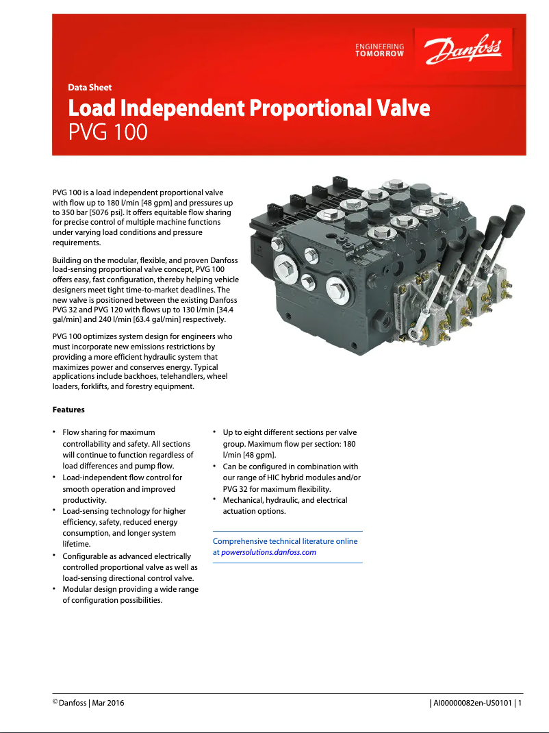 Page 1 of the manual Technical Sheet Danfoss PVG 100